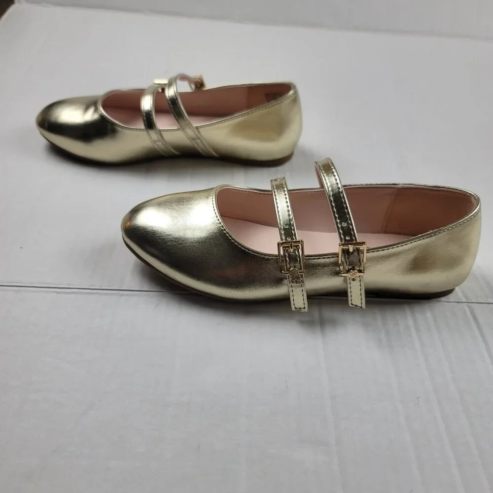 Jessica Simpson Girls Gold Mary Jane Flats Size 3.5 Double Strap Ballet Shoes